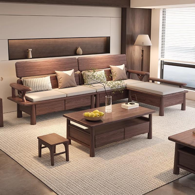 New Chinese Style Black Walnut Solid Wood Sofa Combination for Home Living Room Large and Small Size Nanyi Storage Sofa Multi-Functional