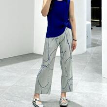 三宅风褶皱女装时尚百搭休闲长裤九月新款线条印花系列褶皱直筒裤