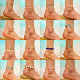 跨境饰品亚马逊热销沙滩脚链套装复古金属链条女士脚链假日脚饰女