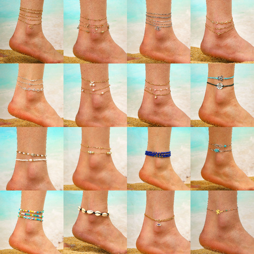 Fancy Accessories Hot Selling Beach Ankle Chain Set Retro Metal Chain Ankle Chains For Women Holiday Ankle Decorations For Her