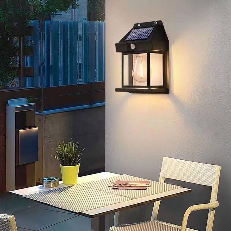 Nueva lámpara solar al aire libre lámpara de alambre de tungsteno lámpara de pared exterior inducción impermeable jardín lámpara de iluminación de villa