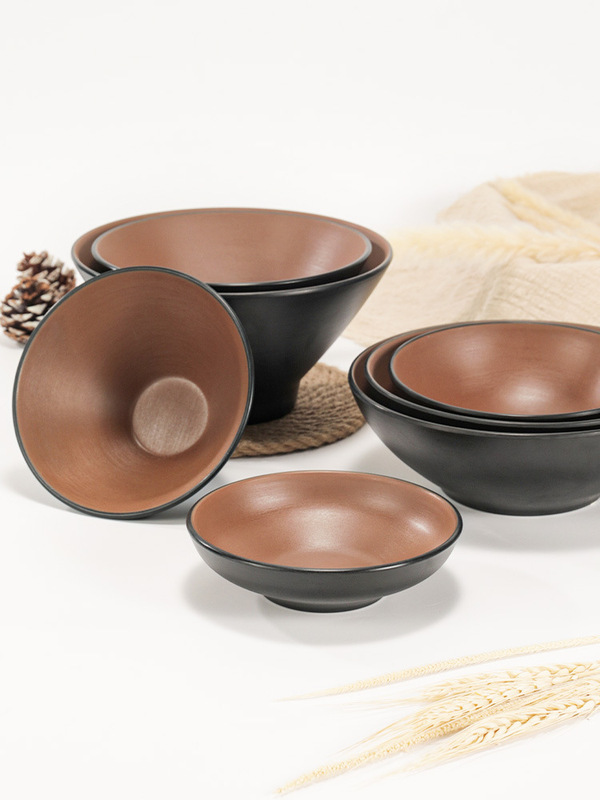 Japanese-Style Noodle Bowl Conical Bowl Commercial Melamine Coarse Pottery Tableware Restaurant Melamine Shallow Plastic Soup Bowl with Lid Rice Bowl Commercial