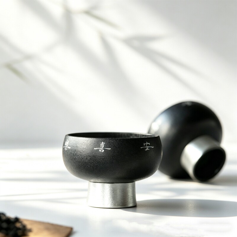 Silver-sweeping Pottery Master Cup Jade black silver tea set sterling silver poetry handmade kung fu tea set Tea Cup modern Silver-sweeping Pottery Master Cup Jade black silver tea set sterling silver poetry handmade kung fu tea set Tea Cup modern