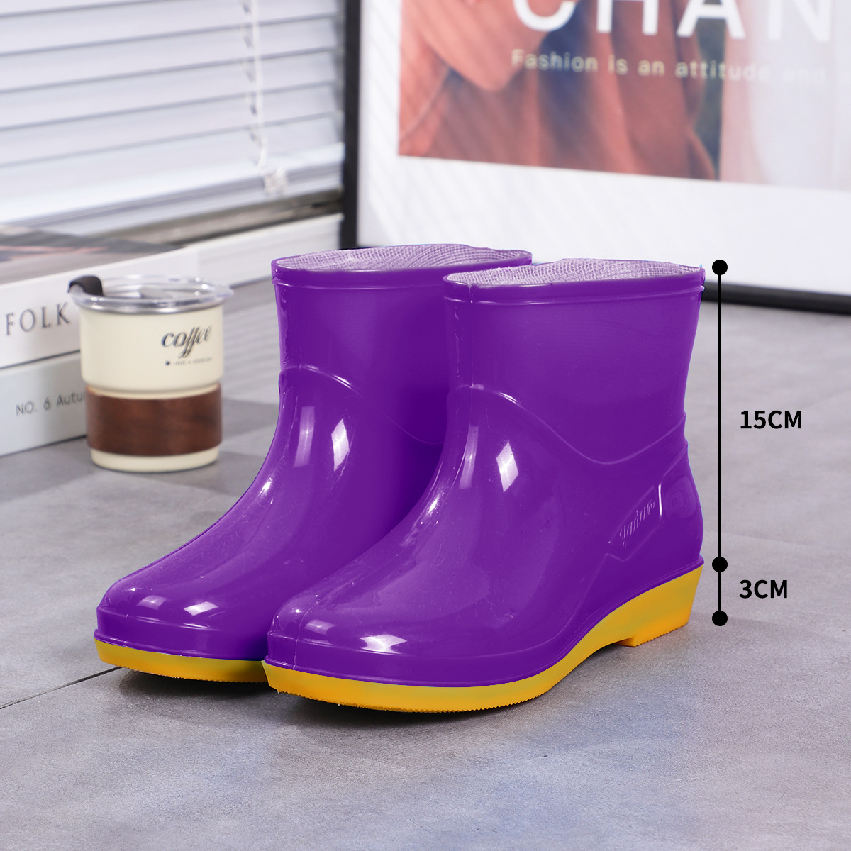 Zapatas de lluvia de mujer, zapatos de agua de alto cilindro, zapatos de goma de protección contra el trabajo, bonitas botas de agua, cocina para adultos