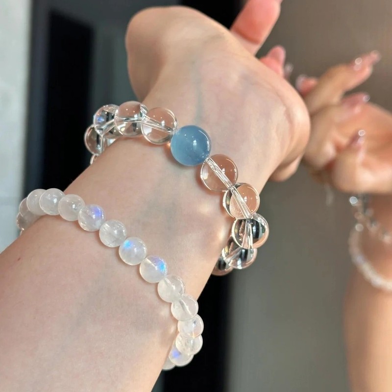 東海天然白水晶ビーズブレスレット、女性用高級ブルーカルセドニーブレスレット、人気のブレスレット|undefined