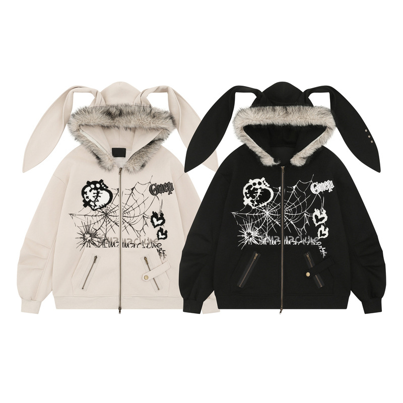 Fur Collar Rabbit Ears Sweater Women's Sub-culture Design Sense Niche Cardigan