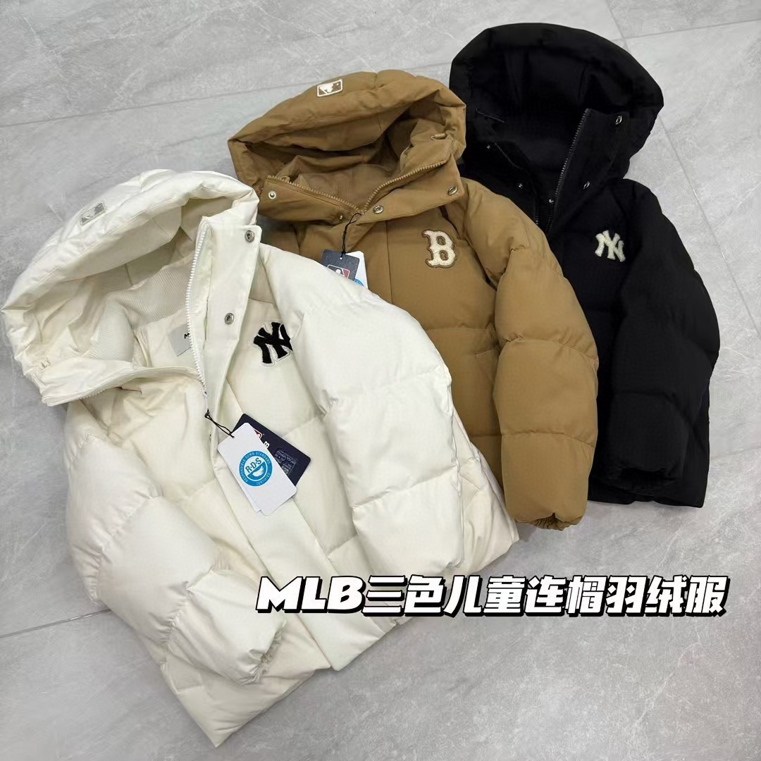 MLB Zhang Linghe's Winter Unisex, Middle and Large Children's NY College Style Hooded Down Jacket, Trendy Parent-Child Outfit