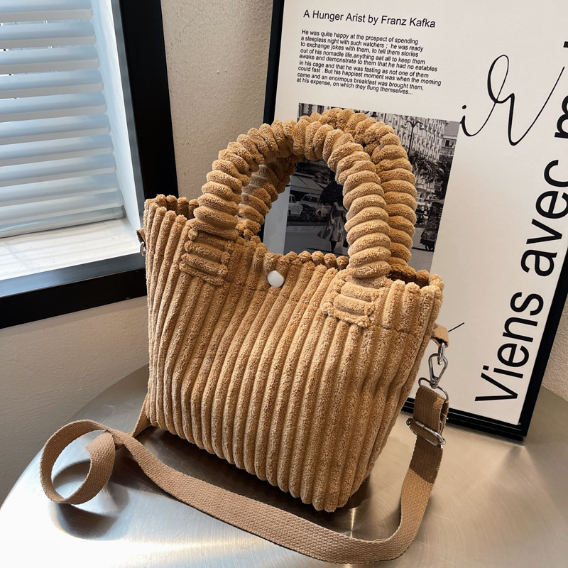 Popular Autumn and Winter Corduroy Handbag Retro Bucket Bag 2021 New Bag Women's Niche Single Shoulder Crossbody Bag for Women