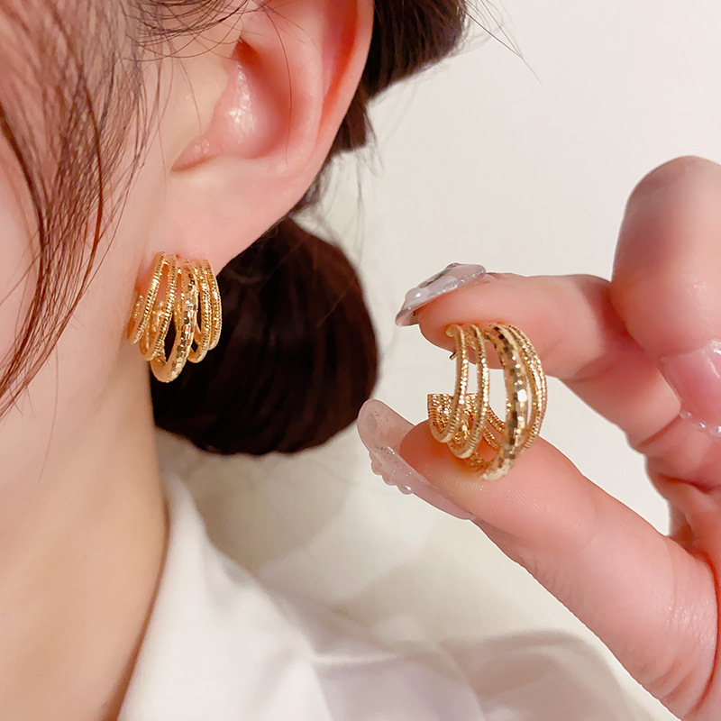 10g Weight Gold Plated Plating Material Ear Studs Classification 1 Pair Glam C Shape Plating Copper Gold Plated Ear Studs