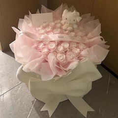永生花蝴蝶结kt猫玫瑰花束香皂花送闺蜜生日礼物送女友七夕礼物