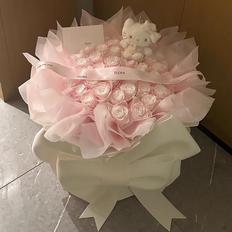 永生花蝴蝶结kt猫玫瑰花束香皂花送闺蜜生日礼物送女友七夕礼物|undefined