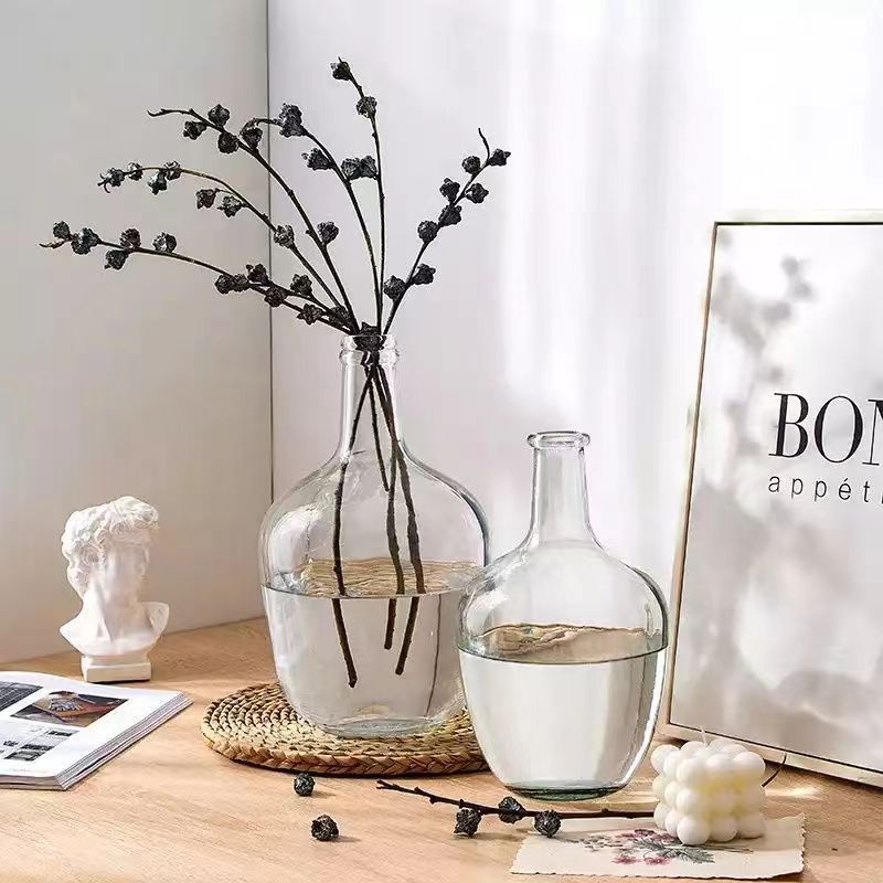 Vaso de vidrio de estómago grande personalizado floral nórdica decoración decorativa decoración de la sala de estar simple jarrón de alto nivel