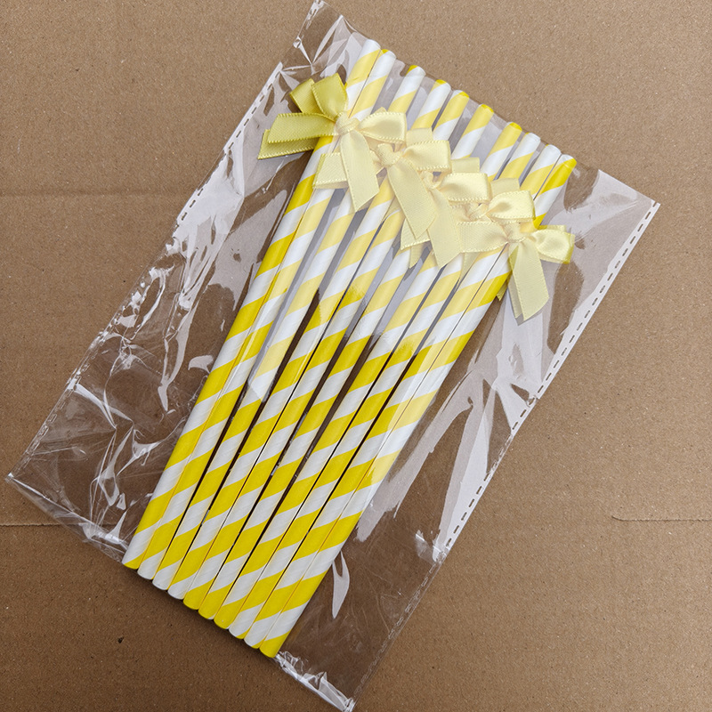 Cross-border bow party paper straw ribbon fabric panadería postre decoración inserto cóctel decoración straw