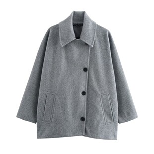 2025 cross-border European and American women's AliExpress explosions single-breasted lapel loose tweed jacket