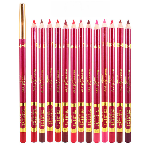 Yaliwei Wooden Thirteen Color Lip Liner Makeup Non-drip Matte Velvet Easy-to-Apply Lip Pen Wholesale