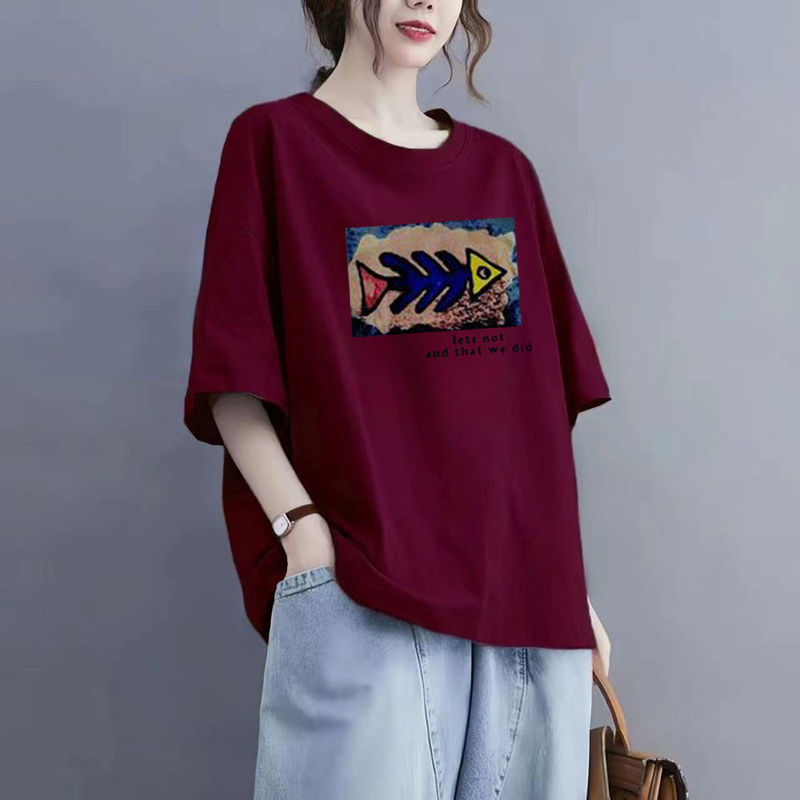 Fat mm240 kg extra size 2024 pregnant women's mother cotton coat women's T-shirt short sleeve loose belly ins