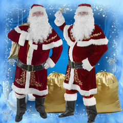M-6XL Large Christmas Costume for Men, Santa Claus Print Christmas Suit with Mustache, Children's Christmas Set
