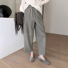 GRACETINAHOO秋新法式简约大气慵懒九分气球时髦感阔腿休闲皮裤