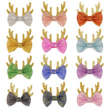 跨境新款儿童多色圣诞节鹿角50/包小蝴蝶结半成品亮闪闪diy配件