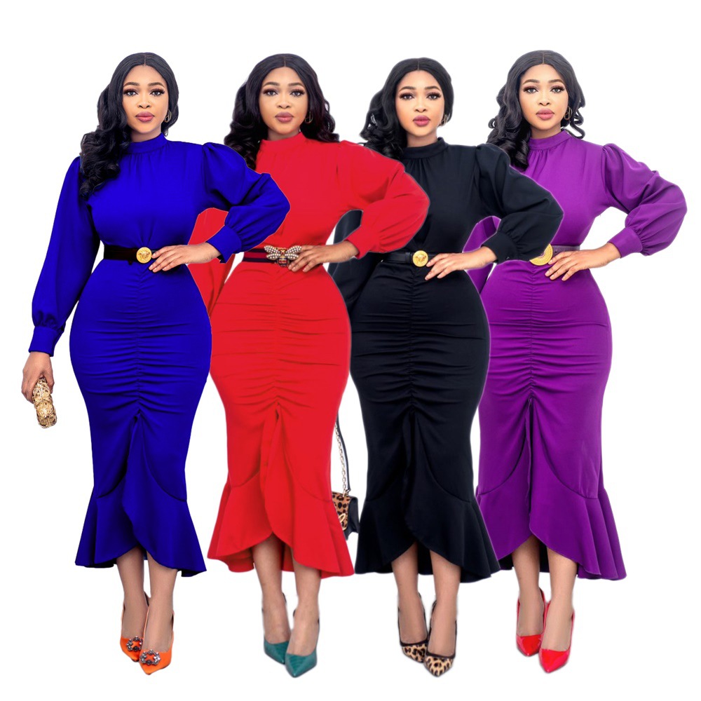 9909 Cross-border Europe and America Amazon Long Sleeve Elegant Slim Fishtail Party Dress Light Mature dress