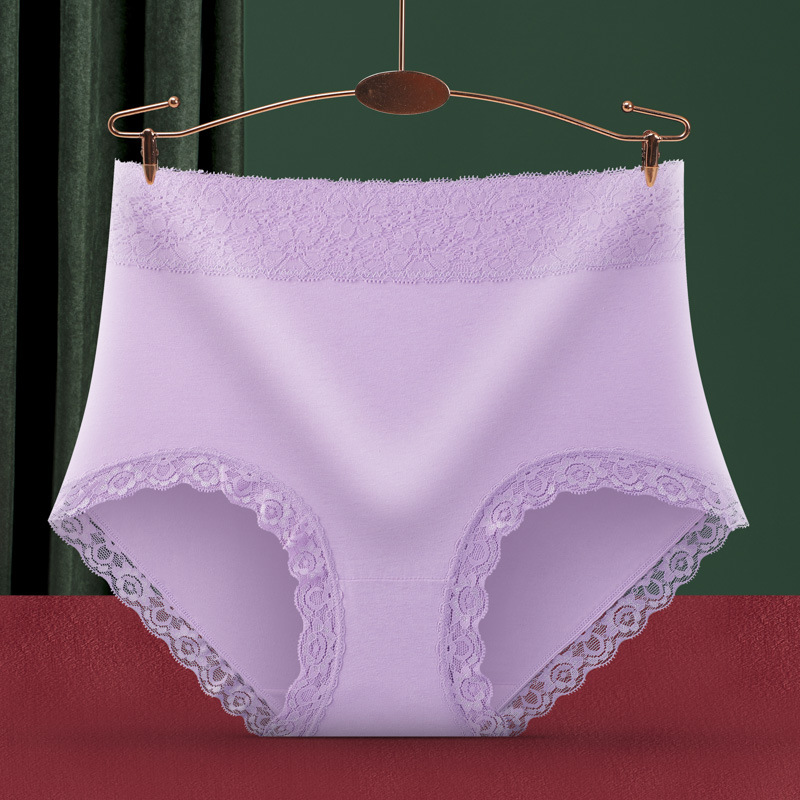 Cintura alta vientre contracción cadera elevación no rizado color sólido más tamaño ropa interior de mujer suave transpirable borde de encaje calzoncillos en stock