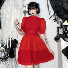 CF25207暗黑系珀尔红裙万圣节cos新款哥特风万圣节魔法少女连衣裙