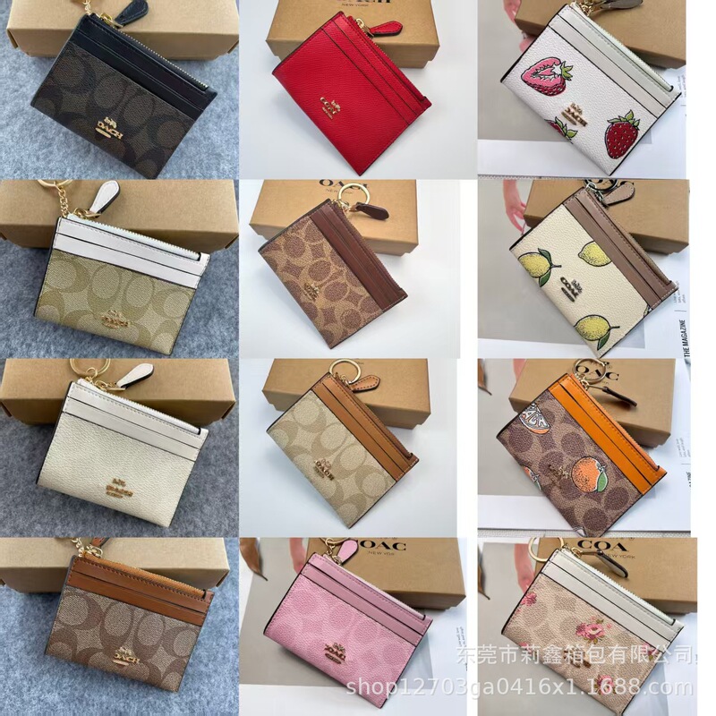 C's Women's Zipper Bag Genuine Leather Printed Coin Purse Popular Printed Bag Multi-Card Slot Card Holder Practical Portable Bag