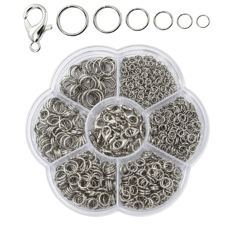 Seed bead closed rings, lobster clasp set box, DIY open rings, multi-specification boxed materials for bracelets and necklaces, jewelry accessories