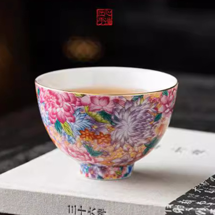 백 꽃 에나멜 마스터 컵 차 시음 컵 싱글 컵 티 컵 차 마시는 개인 가정용 세라믹 쿵푸 차 세트 차 그릇