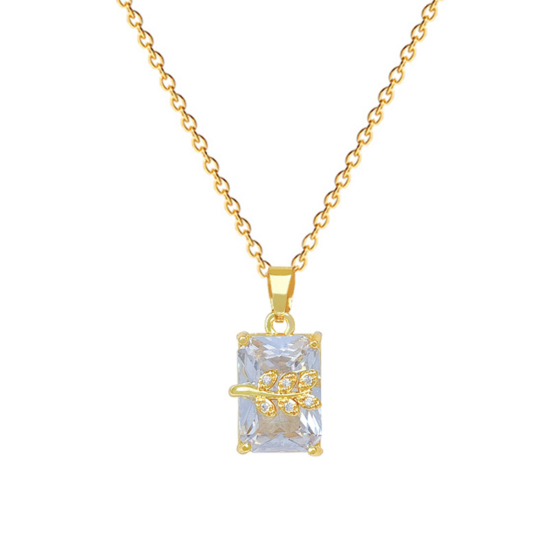 Foglie rettangolari, lusso leggero, splendida collana interamente tempestata di diamanti, catena versatile per clavicola da donna, catena in acciaio al titanio_voghion.com