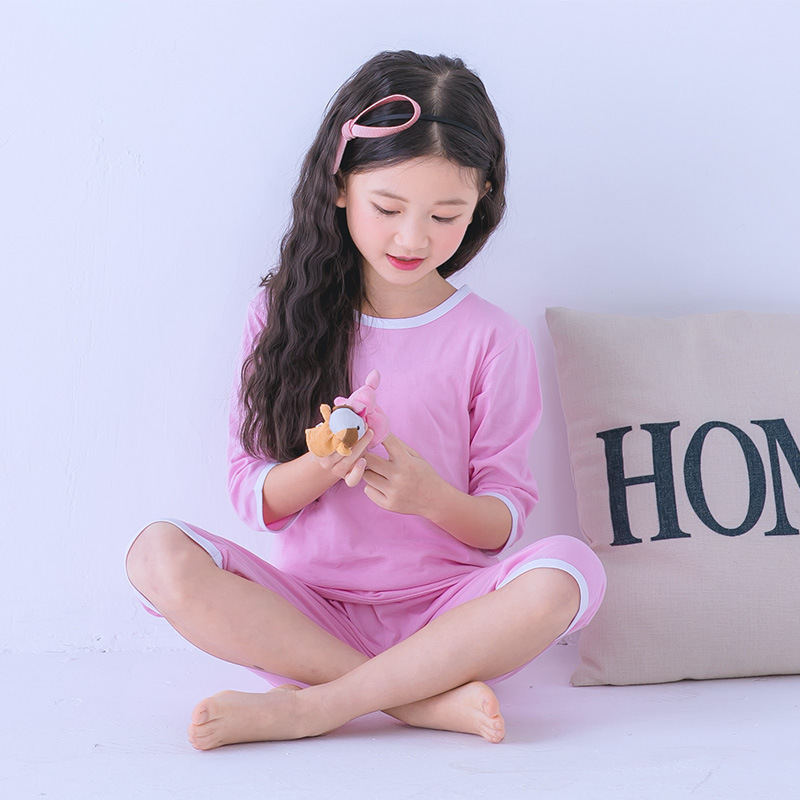 (2개) 어린이 반팔 캐주얼 세트 코튼 걸스 한국 스타일 땀 흡수 통기성 느슨한 21 새 스타일 중소형 어린이 머리