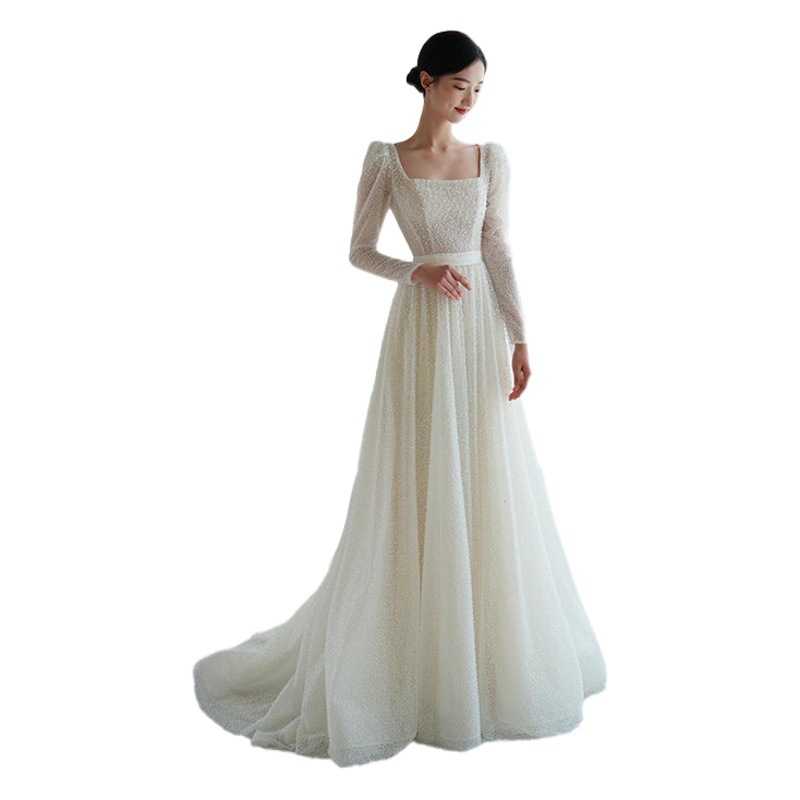 Nuevo elegante adelgazar Mori Super Fairy travel photography vestido de bienvenida para las mujeres Vestido DE BODA ligero de manga larga francés para novia 2024