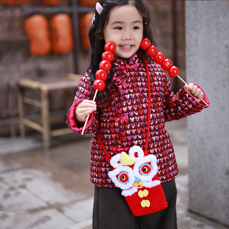 Bolsa mini de Año Nuevo rojo 2025, nueva tendencia, lindos niños, bolsas de león, bolsas de hombro para bebés, moda