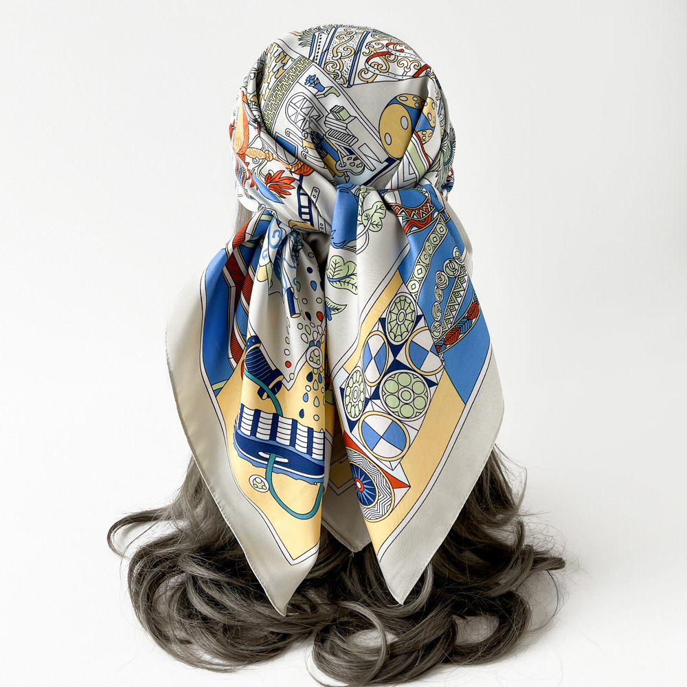 Retro Seidenschal Quadratisch Für Damen Leichtes Halstuch_voghion.com