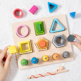 Cross-border children's geometric shape column building blocks color cognition early education educational wooden toys wholesale manufacturers