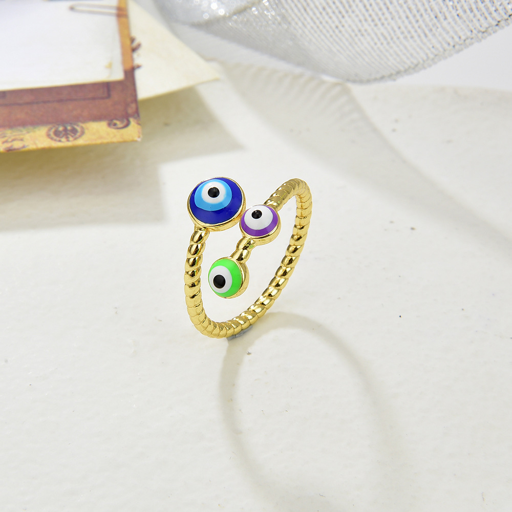 Adjustable Ring Size Fashion Devil's Eye Copper Enamel Plating Open Ring 1 Piece