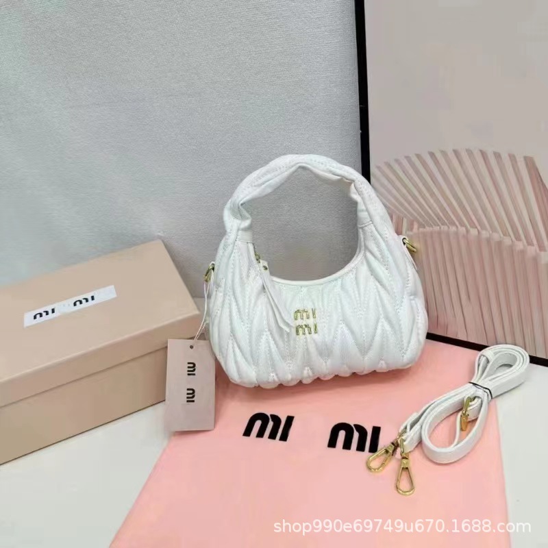缪miu褶皱小羊皮饺子包千金小姐HOBo腋下包迷你单肩斜跨月牙包女|undefined