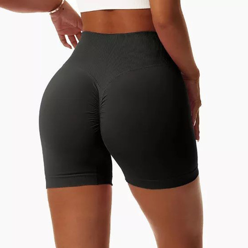 Cross-border hot selling peach butt tight three-quarter pants high waist hip lifting European and American summer blue V-waist yoga sports shorts