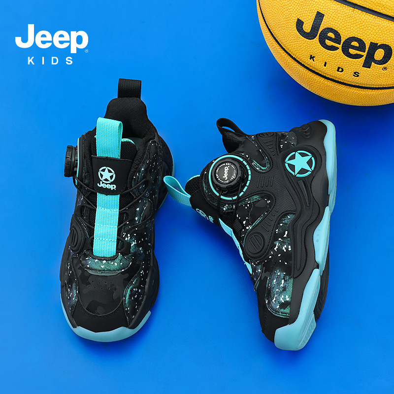 Jeep Boys Basketball Shoes Professional Training Shoes 2025 Autumn and Winter New Leather Waterproof Medium and Large Kidsren's Sports Shoes