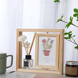 创意木质相框摆台桌面客厅卧室办公影楼生日礼物双面旋转简约可定