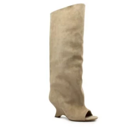 Европейская и американская трансграничная внешняя торговля новый нишевые дизайн рыбий рот в форме наклона на каблуке сапоги модные дикие сандалии сапоги женские