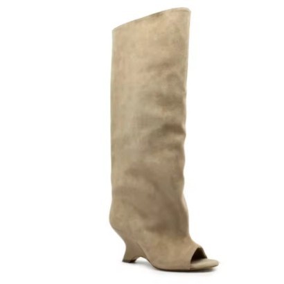 Europe and the United States cross-border foreign trade new niche design fish mouth shaped slope heel boots fashion versatile cool boots women's boots