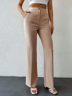 Elegant Solid Color High Waist Pants with Pockets for Women