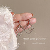 5#Geometric double frame square bright silver stud earrings
