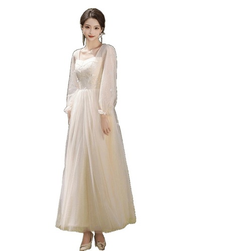 Bridemaid dress champagne color high-end, can be worn daily for niche long slimming long-sleeved evening gown dress for women new