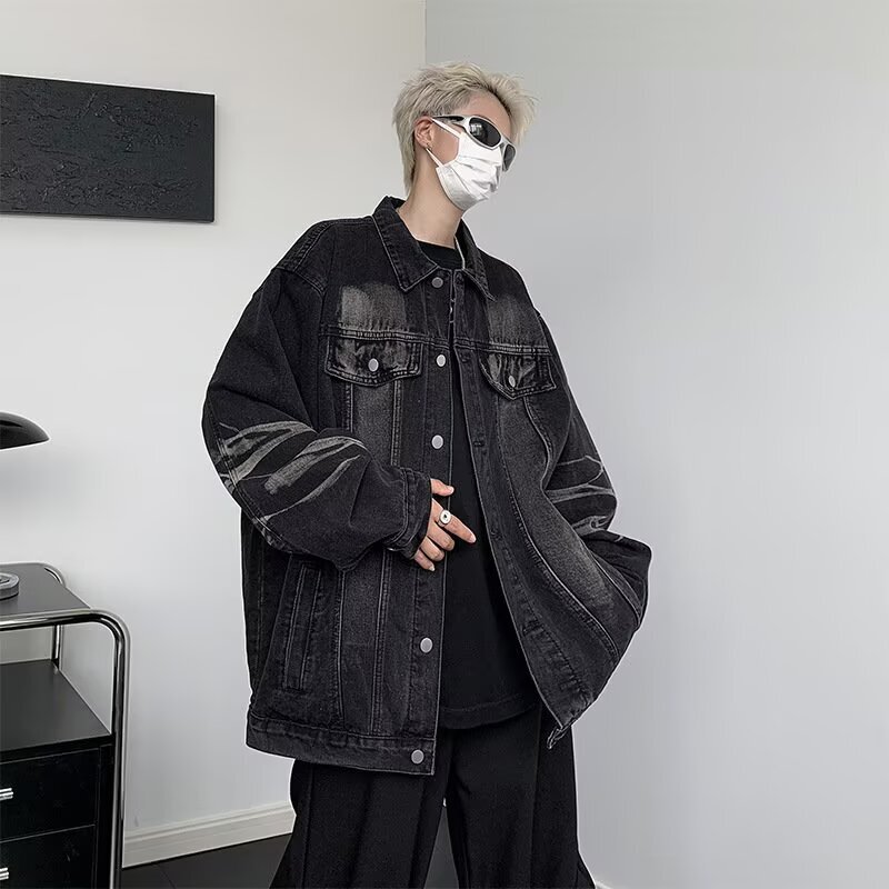 American High Street Retro Washed Distressed Denim Jacket for Men and Women Street Fashion Brand Loose and Versatile Couple Casual Jacket