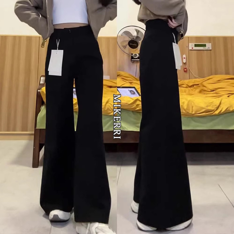 Black Non-Tight Flared Jeans for Women, New Spring Style, Plus Size, Loose Fit, Slimming, Pear-Shaped Body, Wide-Leg Pants
