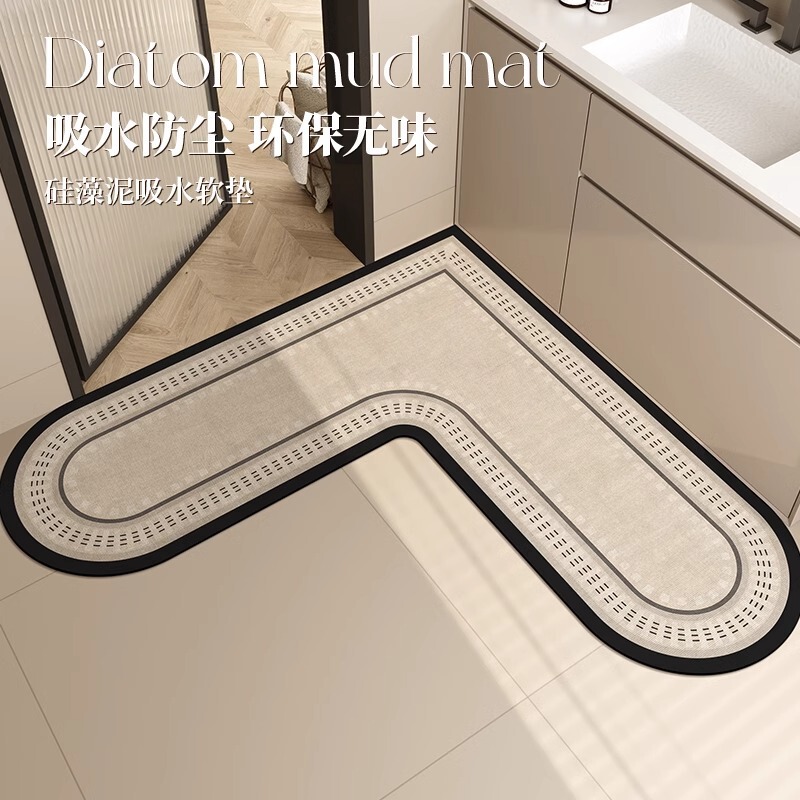 L-Shaped Corner Bathroom Floor Mat Heart-Shaped Bathroom Diatom Mud Water-Absorbent Quick-Drying Foot Mat Toilet Door Non-Slip Carpet