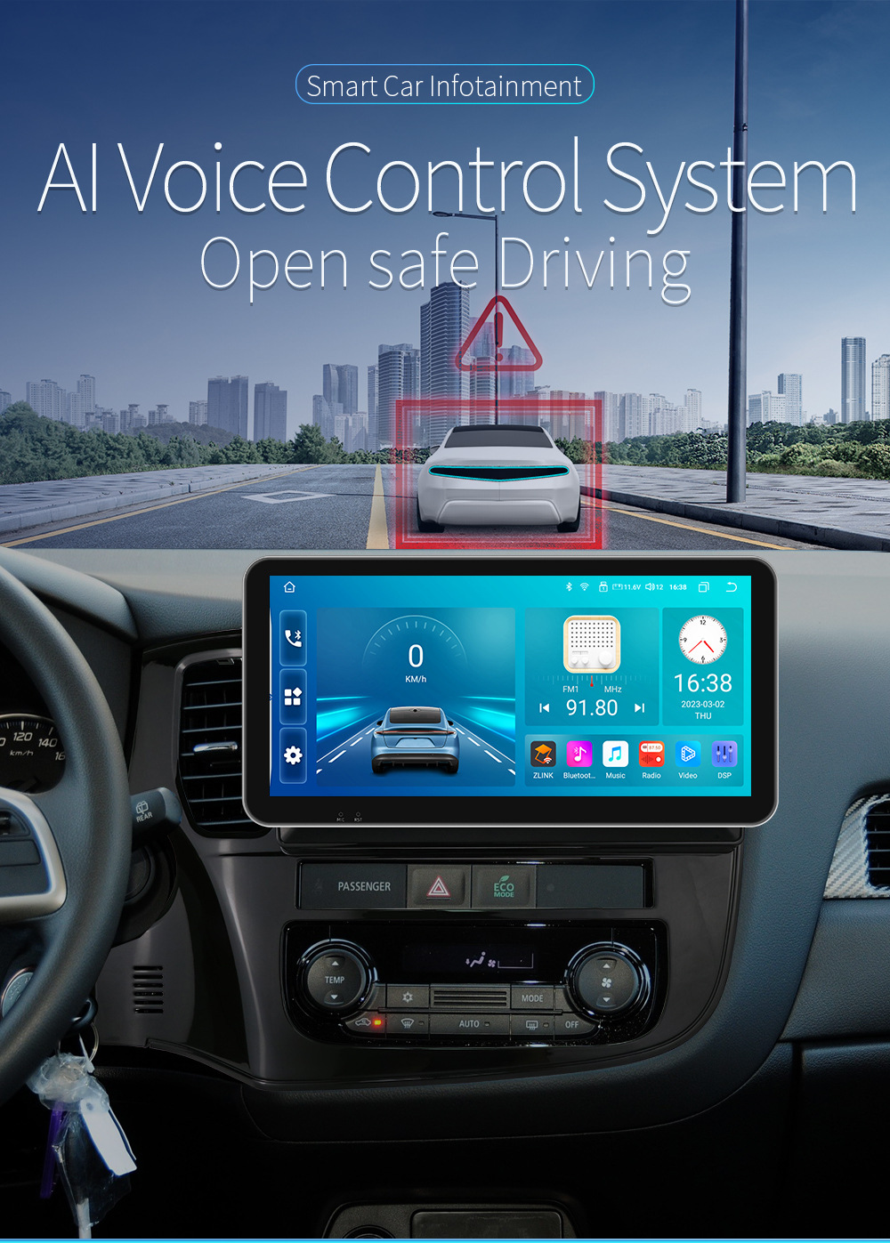 10.33inch Suitable for 12-18 Mitsubishi Outlander 3Rd Generation Car Central Control Navigation Bluetooth Wireless Carplay