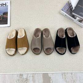 跨境外贸羊皮毛一体拖鞋男女同款羊毛男女同款家居棉鞋增高双层底